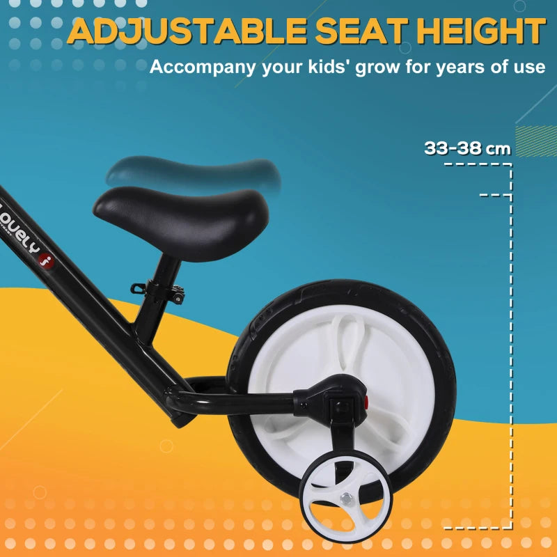 Black Kids Balance Bike with Removable Stabilizers - Ages 2-5