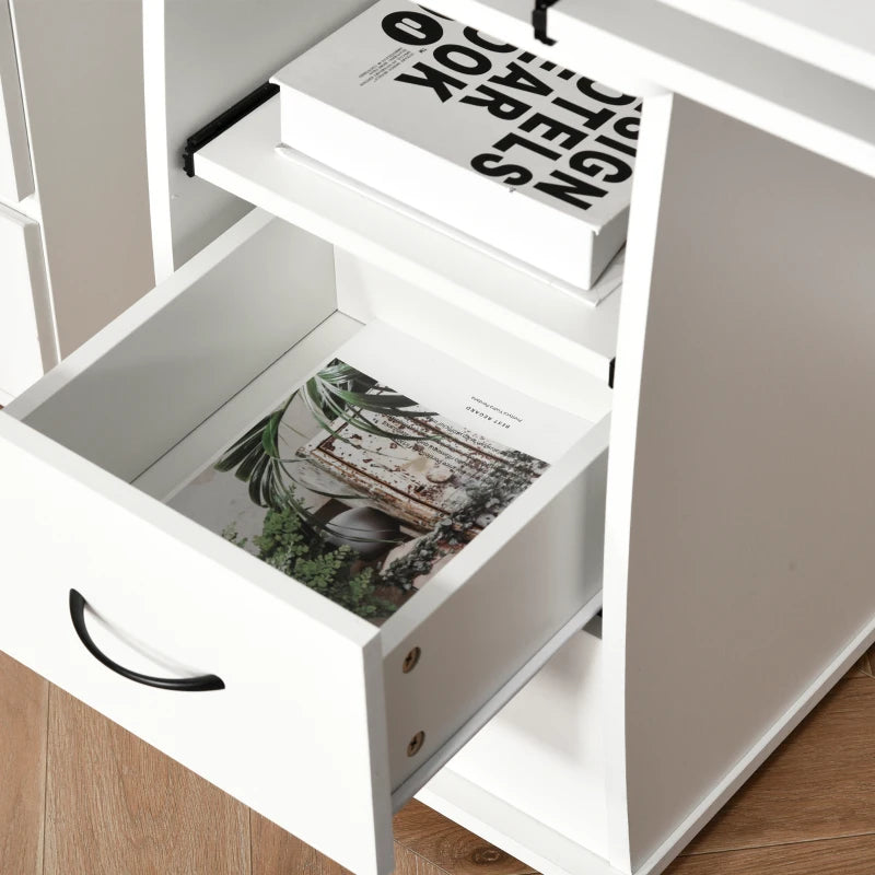 White Computer Desk with Keyboard Tray and Drawers