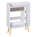 Modern White Grey Bookcase with Drawer and 6 Shelves