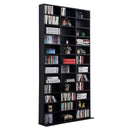 Black Wooden Media Storage Shelf with 10 Adjustable Shelves
