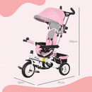 Pink 6-in-1 Kids Trike with Push Handle, Canopy, Safety Belt, Storage, Footrest, Brake