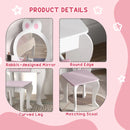 White and Pink Bunny Kids Dressing Table Set with Mirror and Stool