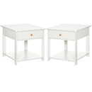White Square Bedside Table Set with Drawer and Shelf
