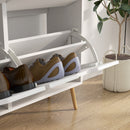 White Shoe Storage Cabinet with 4 Flip Drawers - Organize 16 Pairs of Shoes