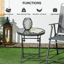 Round Outdoor Folding Patio Table with Imitation Marble Glass Top