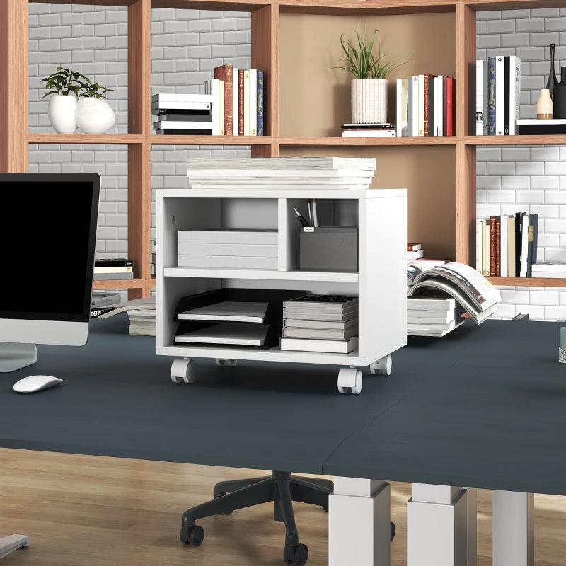 White 3-Compartment Printer Cart with Wheels