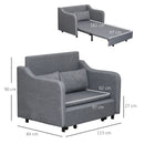 Grey 2 Seater Sofa Bed with Pillows and Side Pockets