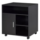 Black Mobile Printer Stand with Storage and Wheels - Modern Office Desk Unit