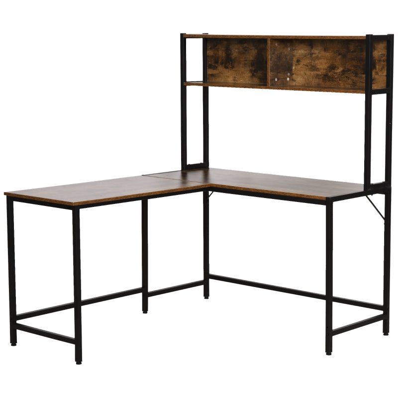 Brown L-Shaped Computer Desk with Storage Compartments
