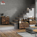 Rustic Brown Wood Effect 6-Drawer Fabric Chest