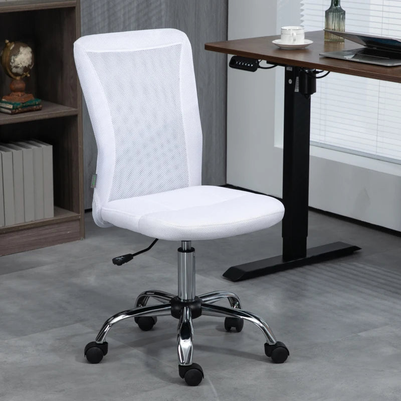 White Mesh Office Chair with Adjustable Height and Swivel Wheels
