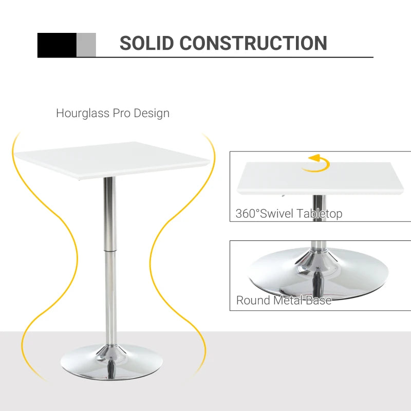 White Square Adjustable Bar Table with Metal Base