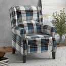 Blue Wingback Reclining Armchair with Footrest - Wood Legs