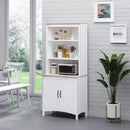 White Tall Kitchen Cupboard with 3 Open Shelves and Double Door Cabinet