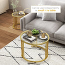 Gold Tone Round Glass Coffee Tables Set of 2, Steel Frame, 60cmx60cmx47cm