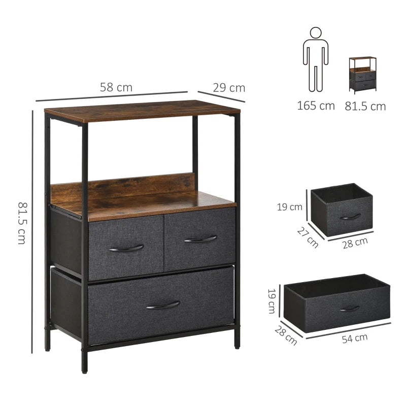 Black 3-Drawer Storage Chest with Shelves - Home Cabinet for Living Room, Bedroom, Entryway