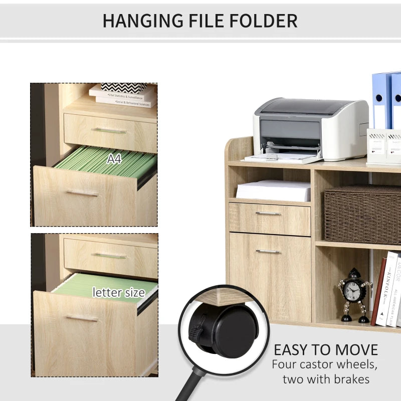 Oak 2-Drawer Printer Stand with Adjustable Shelves