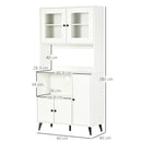 White Freestanding Kitchen Storage Cabinet with Doors, 180cm