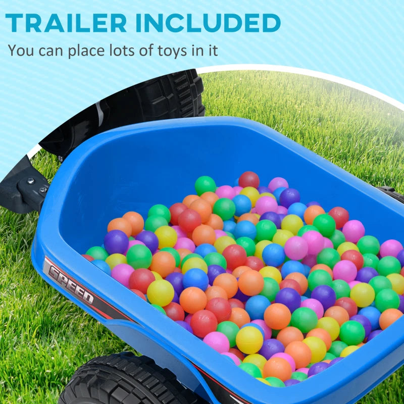 Blue 6V Quad Bike with Back Trailer for Toddlers 18-36 Months