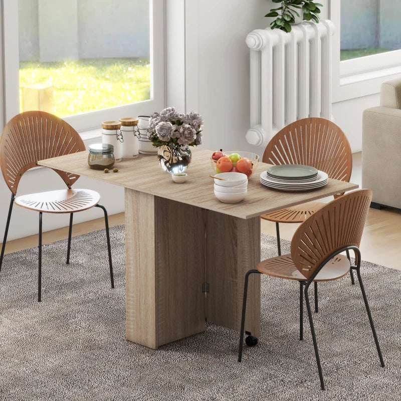 Natural Folding Drop Leaf Dining Table with Shelves and Casters