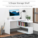 White L-Shaped Rotating Corner Desk with Storage Shelf