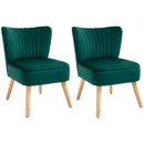 Green Velvet Tub Accent Chairs Set of 2 with Curved Back and Wood Legs
