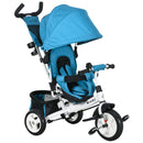 Blue 6-in-1 Kids Trike with Push Handle, Canopy, Safety Belt, Storage, Footrest, Brake