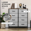 Grey Fabric 8-Drawer Industrial Dresser with Steel Frame and Wooden Top