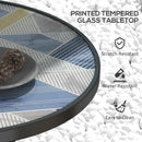 Multicolour Round Garden Table with Glass Printed Top - 60cm