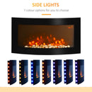 Curved Glass Electric Fireplace with 7 Colour Side Lights, 1000/2000W, 89.2cm x 48cm