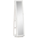 White Swivel Mirror Jewellery Cabinet with Lockable Organizer