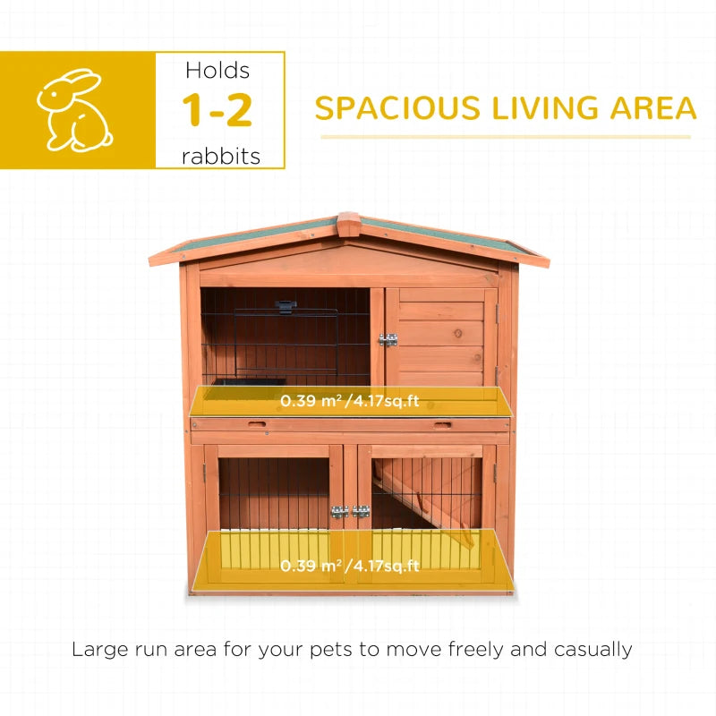 2-Tier Outdoor Rabbit Hutch with No-Leak Tray - Grey, 100.5 x 55 x 101 cm