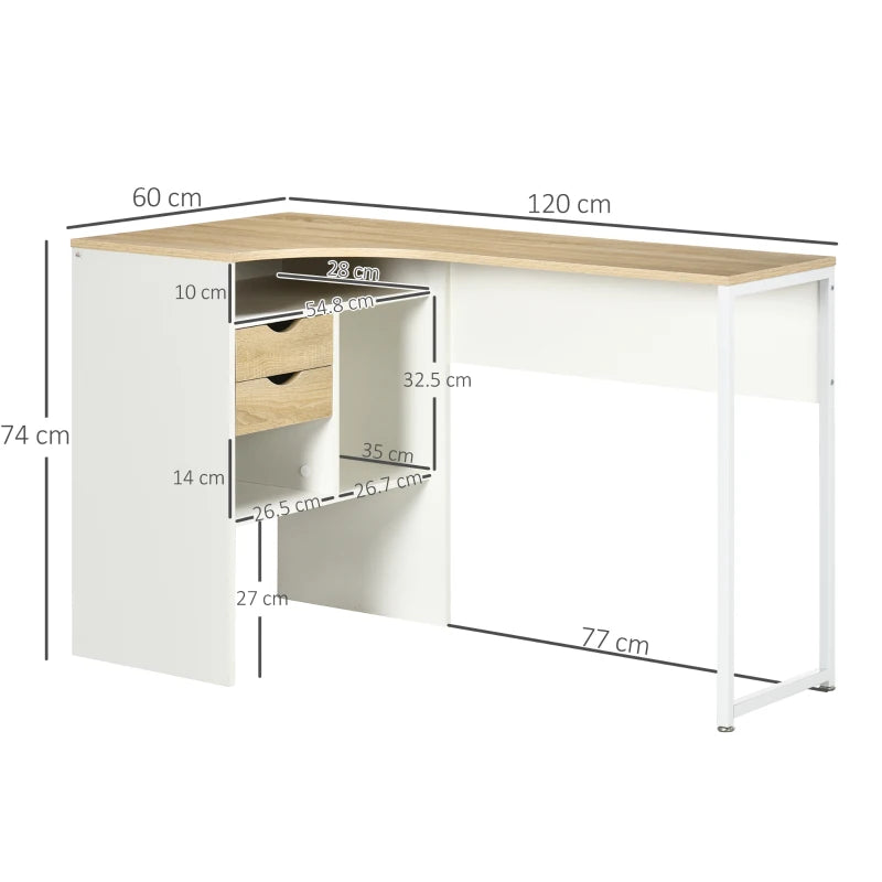 Corner Computer Desk with Drawers and Storage Compartments, Light Brown
