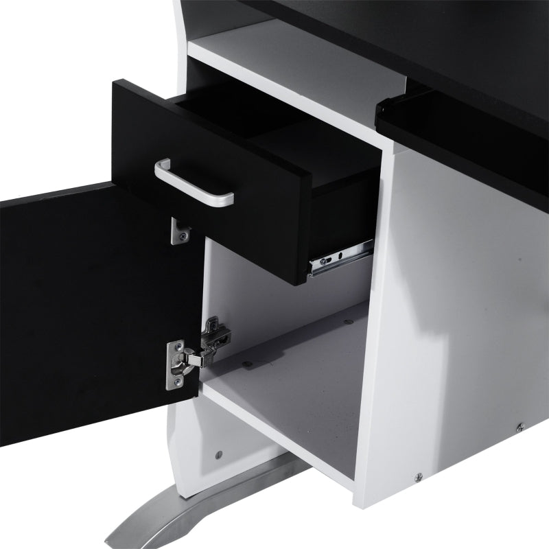Black Computer Desk with Keyboard Tray and Storage Drawers, Home Office Workstation