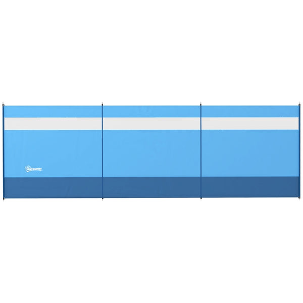Blue Camping Windbreaker with Clear Windows, Carry Bag, Steel Poles - 440 x 140cm