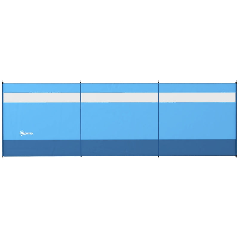 Blue Camping Windbreaker with Clear Windows, Carry Bag, Steel Poles - 440 x 140cm