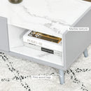 White Faux Marble Coffee Table with Storage Drawer - 2-Tier Center Table for Living Room