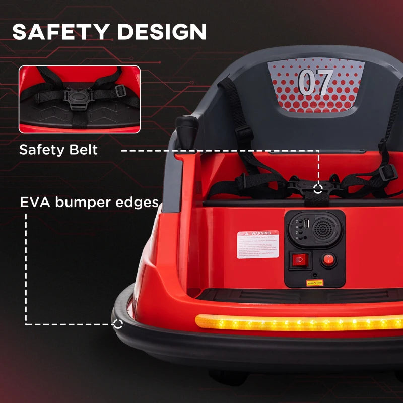 Red 360° Spin Electric Bumper Car for Kids 1.5-5 Years