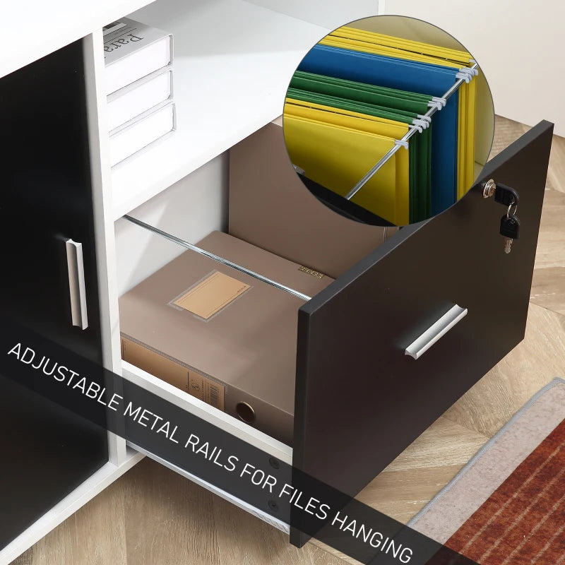 Black and White Mobile File Cabinet with Lockable Drawer and Shelf