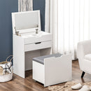White Flip-up Mirror Dressing Table with Storage Stool