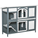 Grey 2 Tier Outdoor Rabbit Hutch with Ramp and Openable Roof