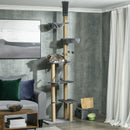 Grey 6-Tier Floor to Ceiling Cat Tree with Scratching Post and Hammock