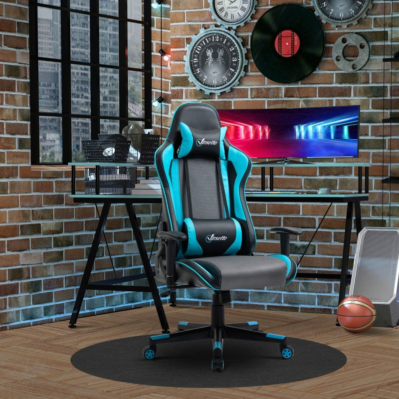 Sky Blue Racing Style Gaming Chair with Headrest and Lumbar Support