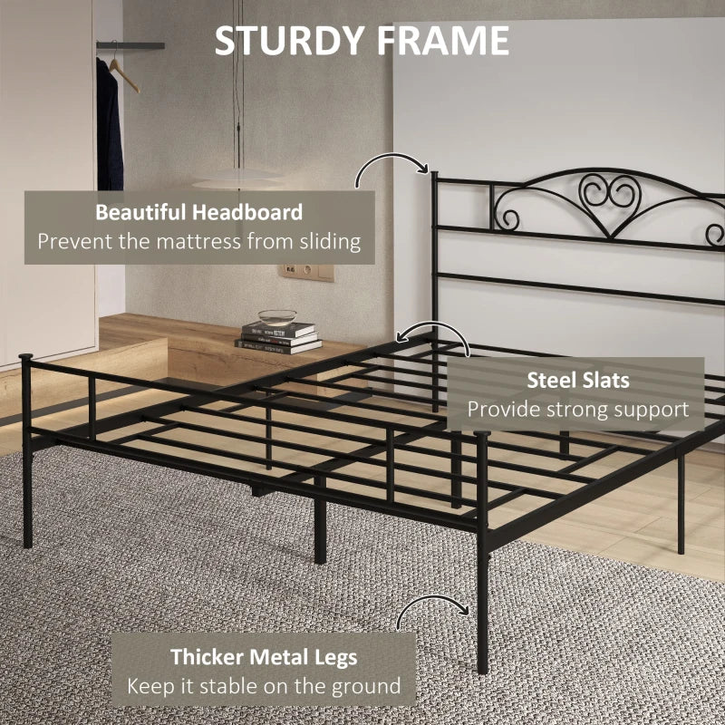 Metal King Size Bed Frame with Storage, Black