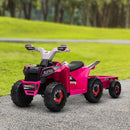 Pink 6V Quad Bike with Back Trailer for Toddlers 18-36 Months