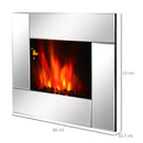 Silver Wall Mount Electric Fireplace Heater with Flame Effect & Tempered Glass