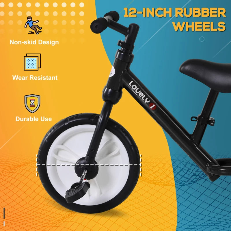 Black Kids Balance Bike with Removable Stabilizers - Ages 2-5