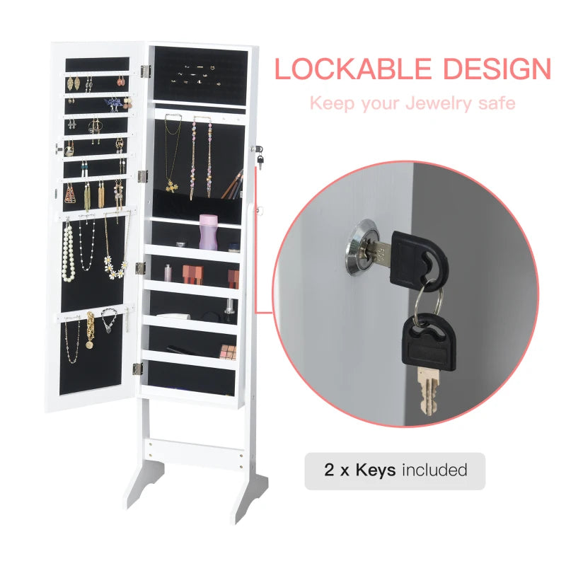White Standing Mirror Jewelry Cabinet