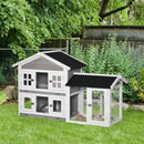 Grey 2 Tier Wooden Small Animal Hutch with Slide-out Tray, Ramp - 150 x 55 x 91cm