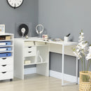 White L-Shaped Computer Desk with Drawers and Storage Compartments